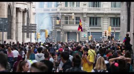 student protesters at the general strike in barcelona 18 october 2019