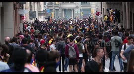 student protesters at the general strike in barcelona 18 october 2019