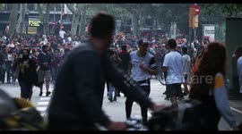 student protesters at the general strike in barcelona 18 october 2019