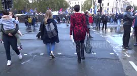 Caroline Lucas MP on her way from the Houses of Parliament to Peoples Vote March in Parliament Square on Brexit Deal Vote day