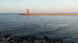 Old Fanar In Ras El Bar Where Nile Gets In Touch With Sea Creating White Lines In Water