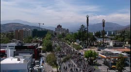 Drone footage of peaceful protest following violence in Chile