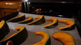 Food going into the oven