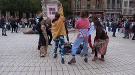 Extinction Rebellion clownade panto off Whitehall on day two of October 2019 London climate change protests