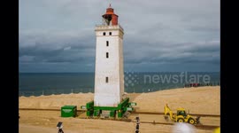 Danish lighthouse moved 70-metres inland on wheels due to eroding cliffs