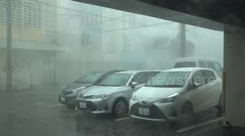 Violent Hurricane Wind And Sheets Of Rain Lash Town As Typhoon Lingling Hits Japan