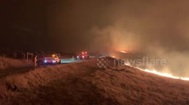US Firefighters battle against the Kincade Fire in Sonoma Wine Country