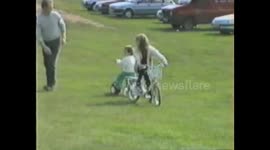 Friends son an a trike, getting pulled around a bit too fast....laughing at first then tears