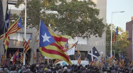 Large Catalonian independence flag at protest