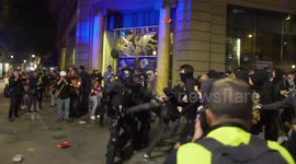 Riot Police smash protesters with batons. Barcelona, Catalan Independence protests