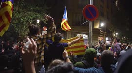 Rally of Catalonian independence Protesters outside Spanish police headquarters