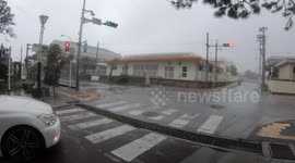 Car Drives In Powerful Wind As Typhoon Lingling Crashes Into Japan