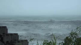 Large Waves Crash Into Coast Of Taiwan As Tropical Storm Bailu Hits