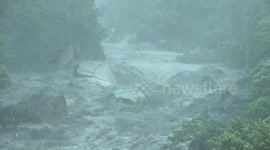 Raging River And Torrential Rain As Tropical Storm Bailu Hits Taiwan