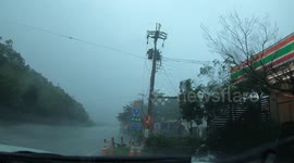 Dashcam Driving In Dangerous Torrential Rain During Tropical Storm Bailu