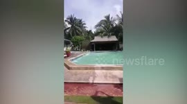 Earthquake causes waves at resort swimming pool in the Philippines