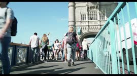 crowds of tourists on tower bridge, london