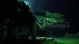 Strong Wind From Super Typhoon Lekima Batters Trees At Night