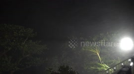Typhoon Lekima Strong Wind And Torrential Rain Lashes Down At Night