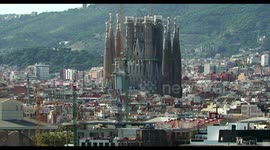 barcelona skyline shot from a high vantage point focusing on sagrada familiar cathedraol