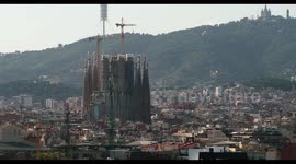 barcelona skyline shot from a high vantage point focusing on sagrada familiar cathedraol