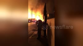 Wood pallet company caught in explosive fire in Los Angeles