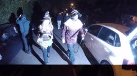 Victoria Coren and David Mitchell arrive At The Jonathan Ross Halloween Party