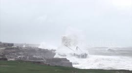 Storm force winds and waves batter Portland Bill