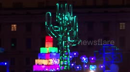 Decoration of Palace square where Wonder of Light 3D virtual show takes place (St Petersburg, Russia)