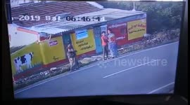 Terrifying moment three women scramble to dodge speeding truck in southern India