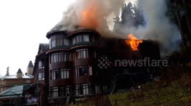 Fire gutted in world famous tourist resort of Gulmarg in North Kashmir India.
