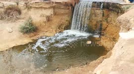 Old Nature Waterfall Still Floading Water In Wadi El Rayan