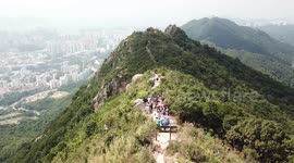 Stunning drone view of Hong Kong's iconic Lion Rock Hill
