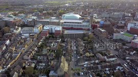 Aerial footage view of Watford Town Centre Buildings and Watford Junction Train Station Clarendon Road