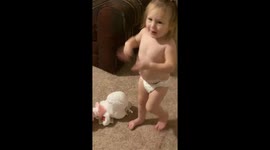 2yr old dramatically acts like the mother goose toy bites her.