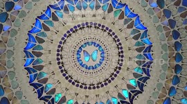 Blue translucent butterfly at Mandalas Damien Hirst exhibition in White Cube Masons Yard - London