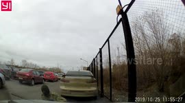 Russian 'ninja' caught on dashcam stealing car batteries from parked vehicles