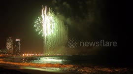 Incredible firework display filmed on Barcelona beach