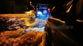Driving through floods in Castleford