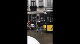 Insane moment singing Michael Jackson impersonator stops bus in Belgium