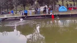 Heroic Chinese fisherman rescues toddler who jumped into pond 'for fun'