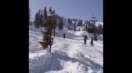 Funny skiing fall