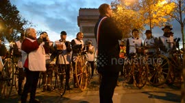 150th anniversary of the Paris-Rouen vintage bicycles race.9nov19.7am. From Arc de Triomphe.