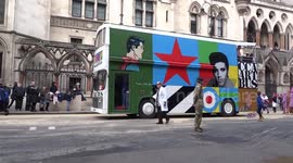 Lord Mayors Show 2019 at the Royal Courts of Justice - the CCA Art Bus, Warburtons dancing crumpets and Bread Street Ward Club bus