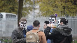 Chinese fans provoked by others . League of Legend, Paris, Bercy, Accor hotel Arena.10nov19.11h. (+Fan zone at the City Hall of Paris)