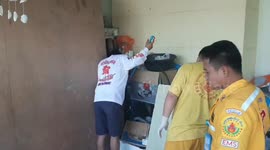 Monitor lizard rescued after getting stuck in gap between two buildings in Thailand