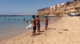 Tourists Dance Style On Beach At Sharm El Sheikh Egypt