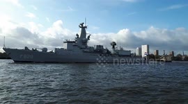 The HNLMS Van Speijk Frigate F828 spotted on the Thames river in London