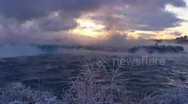 Eerie mist rises from Niagara Falls as freezing temperatures hit Canada