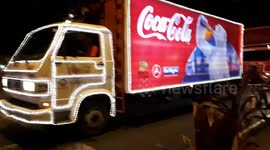 Coca-Cola Trucks Passing Through Sorocaba Brazil, December 2018